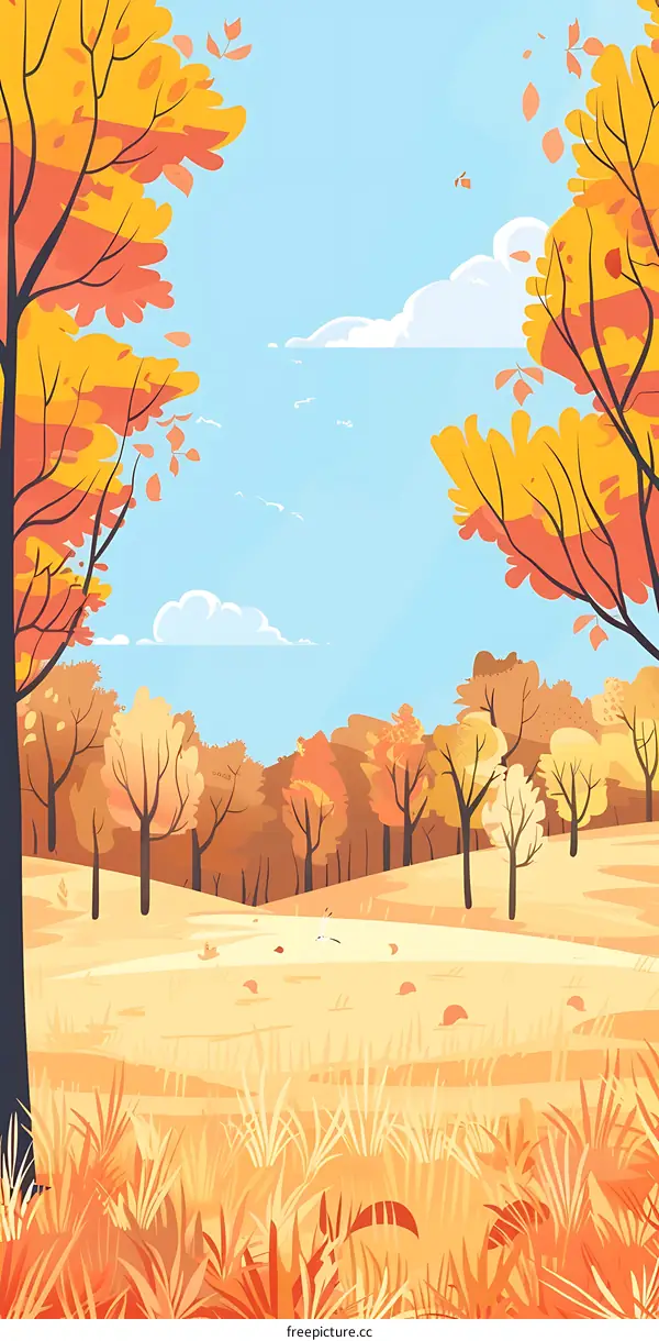 Autumn Landscape with Colorful Trees and Blue Sky