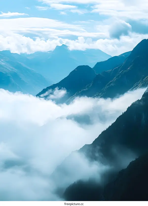 Misty Mountain Range View in the Alps