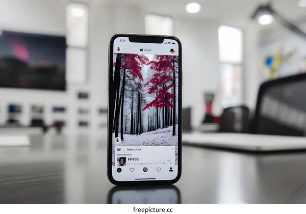 Winter Forest Photo on Smartphone Screen