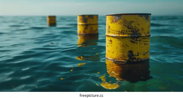 Yellow Barrels Floating in the Ocean: A Symbol of Pollution