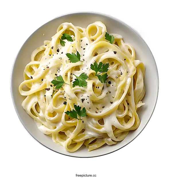 [Transparent Background PNG]Creamy fettuccine alfredo with parsley