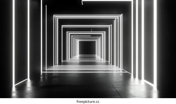 Abstract Neon Light Tunnel Corridor