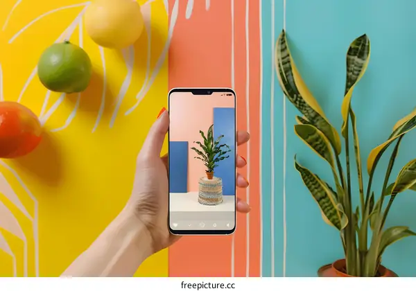 Hand Holding Smartphone With Plant Photo On Screen