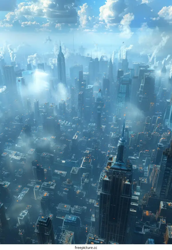 A Metropolis with Towering Skyscrapers and Billowing Smoke