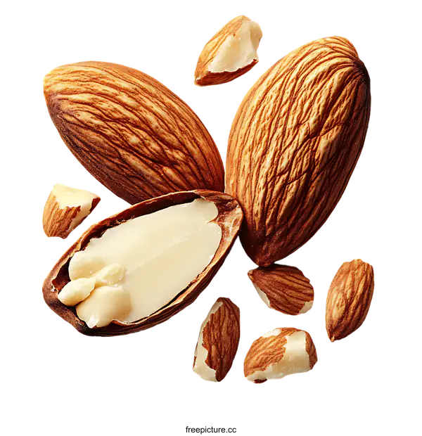 [Transparent Background PNG]Closeup Almonds with Pieces