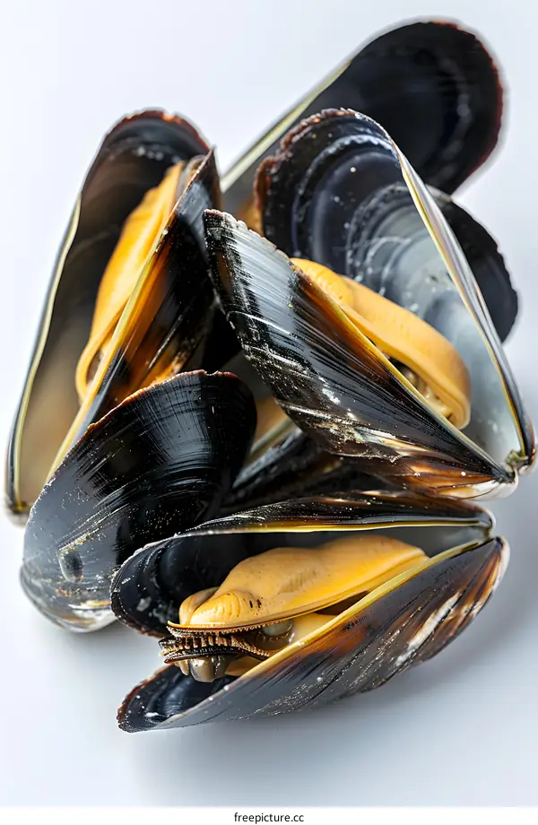 Fresh Mussels on White Background