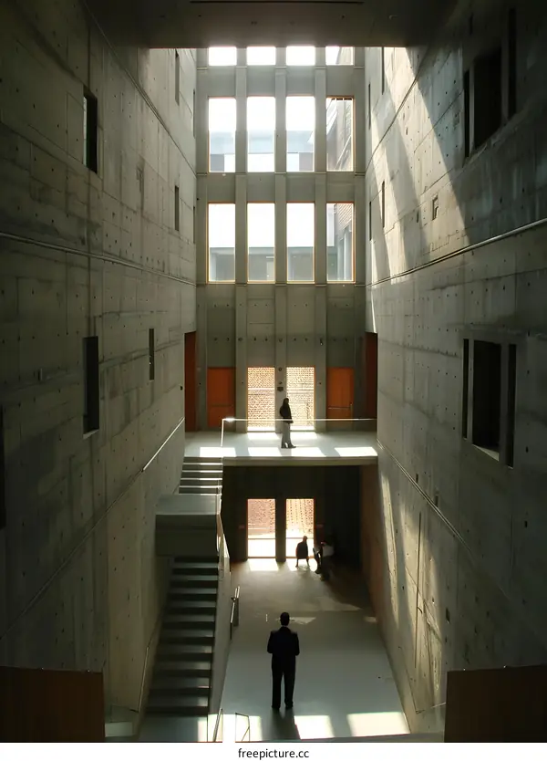 Modern Concrete Building Interior With Stairwell And Windows