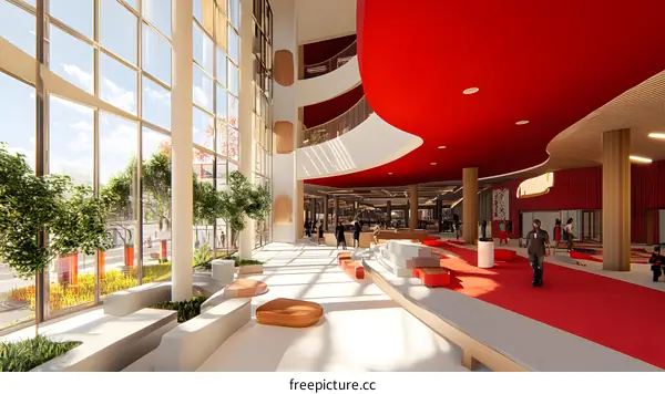 Modern Architecture Interior Design with Red Ceiling