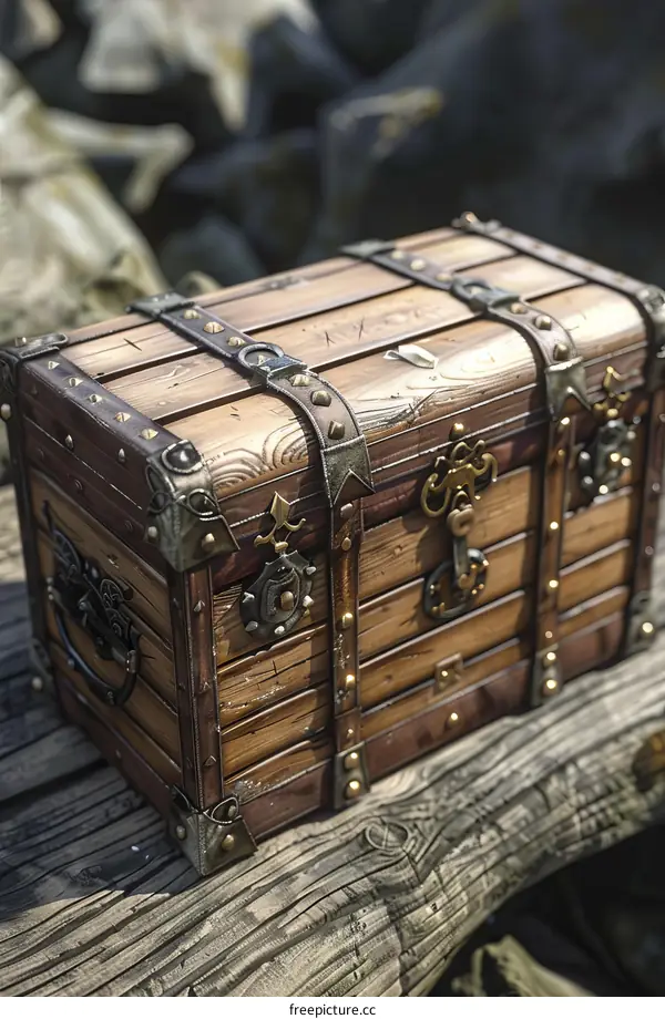 Wooden Treasure Chest with Intricate Metal Details