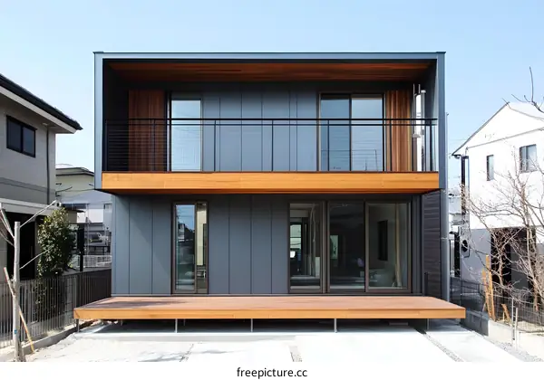 Modern Two Story House with Wooden Deck