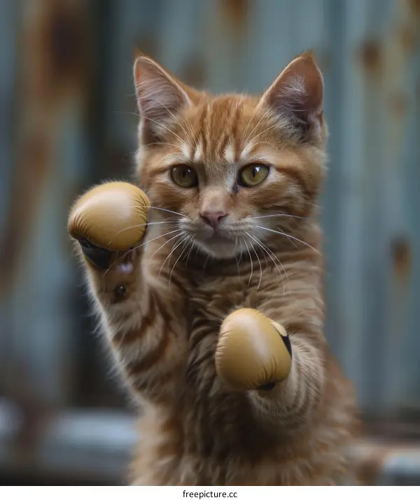 Ginger Cat Ready to Box with Gloves On