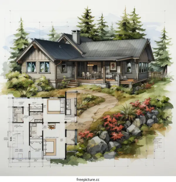 Secluded Cabin in the Woods with Floor Plan