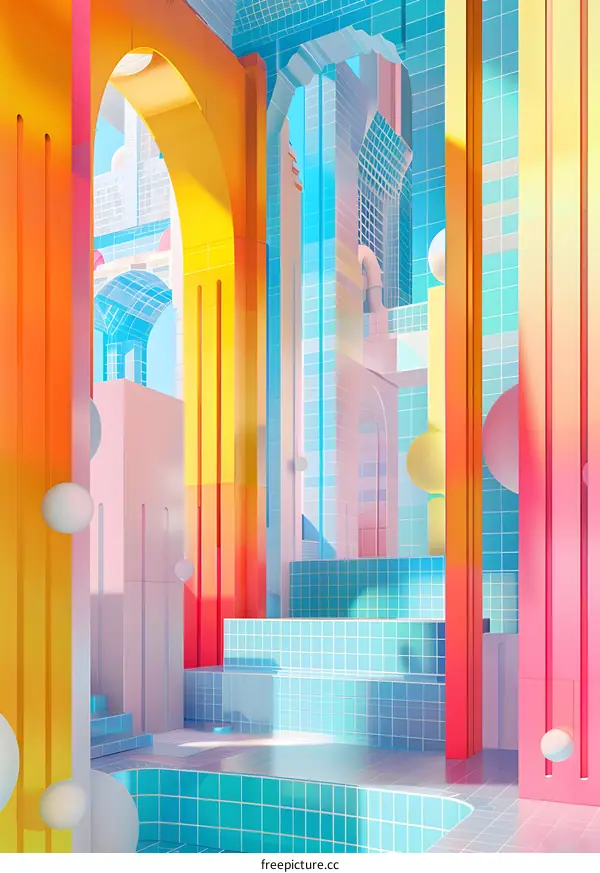 Abstract 3D Geometric Shapes Colorful Architecture Design
