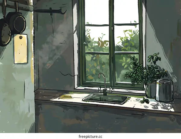 Kitchen Window with Plants and Pots