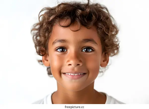 Portrait of a happy smiling young boy with curly hair
