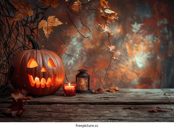 Halloween Pumpkin Lantern with Candle