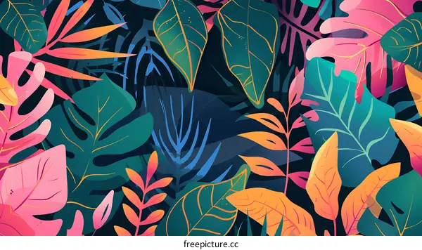 Tropical Leaves Digital Art Illustration