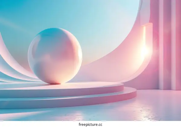 Abstract Sphere on Minimalist Podium with Curved Wall
