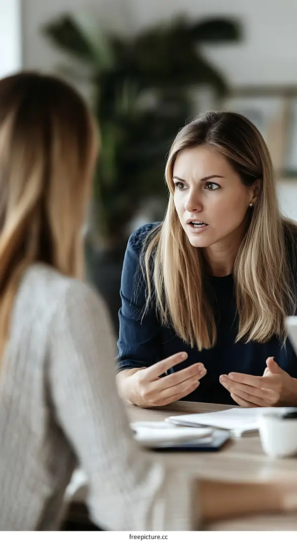 Two Women Engaged in Serious Conversation