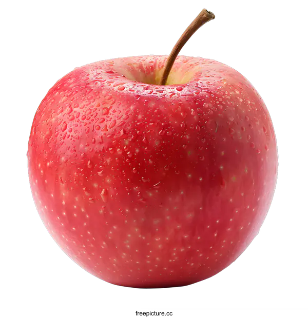 [Transparent Background PNG]A red apple with water drops on a white background