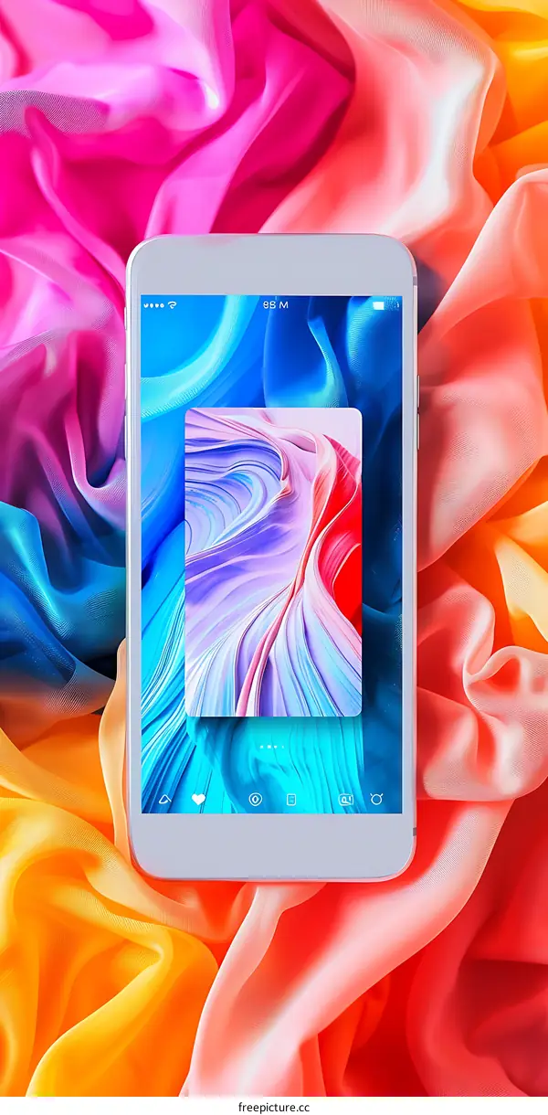 Tablet on Colorful Fabric Background