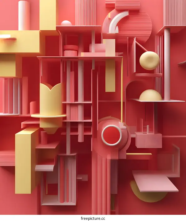 Abstract Geometric Shapes and Patterns in Pink and Yellow Colors