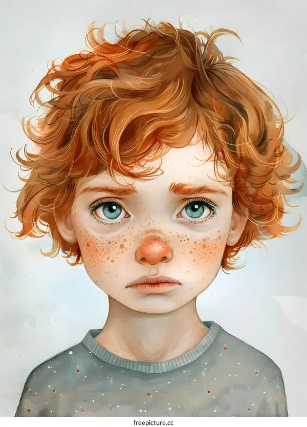 Portrait of a boy with red hair and freckles