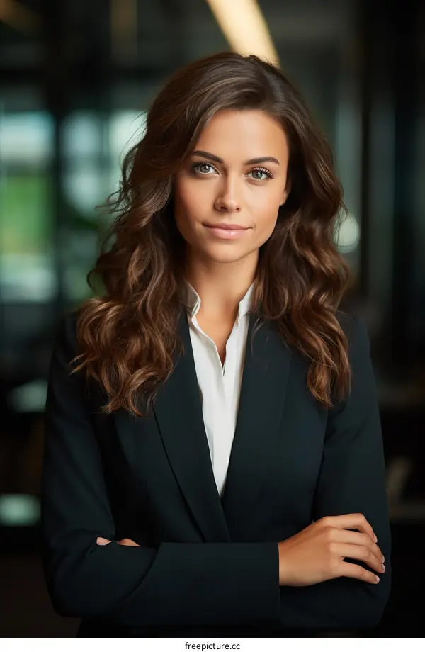 Confident young businesswoman standing with arms crossed