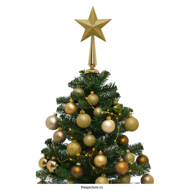 [Transparent Background PNG]Gold and Green Christmas Tree with Star Ornament