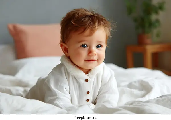 Adorable Baby Girl on a White Bed