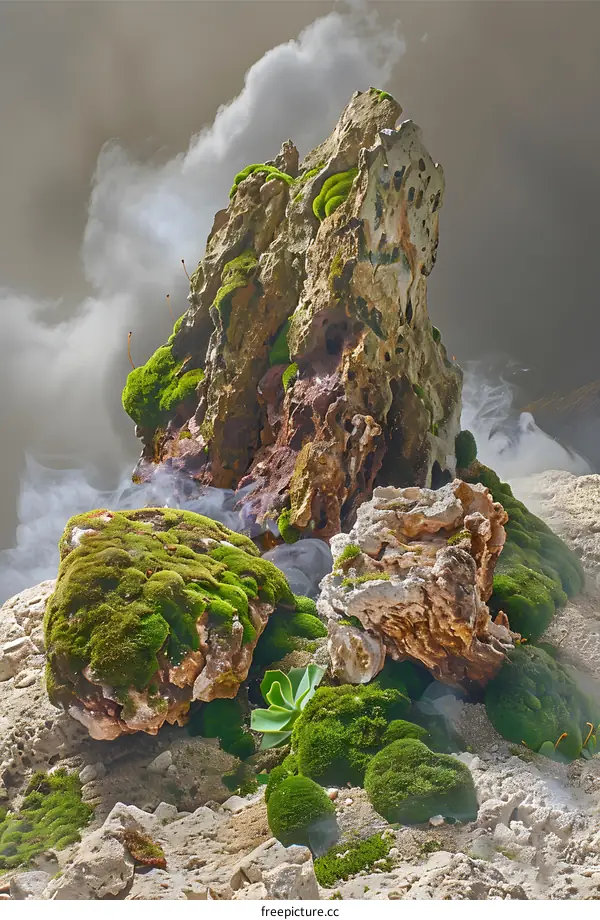Green Moss Growing On Rocks In The Forest