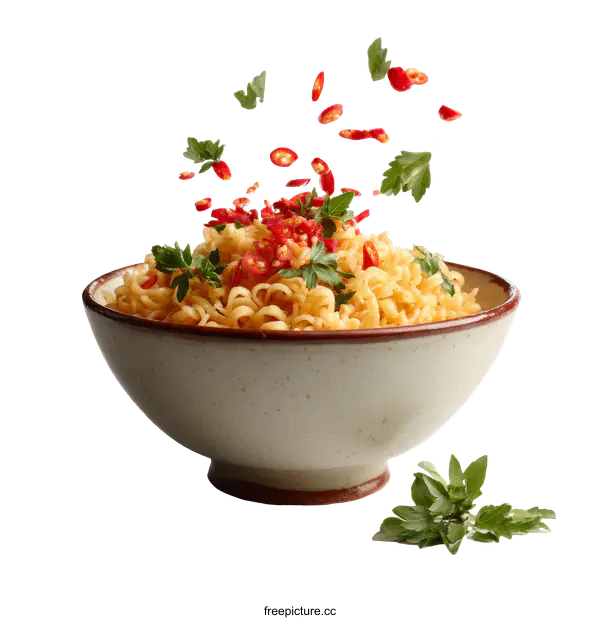 [Transparent Background PNG]Delicious Instant Noodles with Spices and Herbs