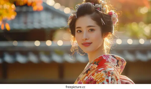 Portrait of a Japanese woman in traditional kimono