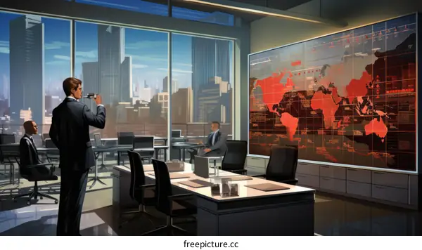 Two Professionals Discuss Strategy Over World Map