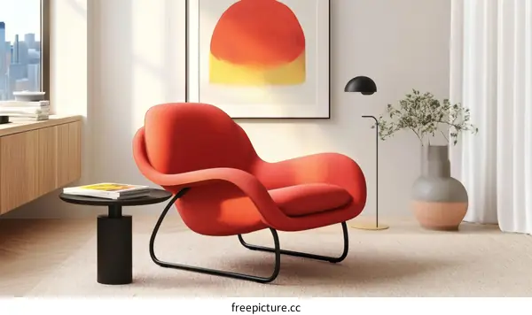 Modern Living Room with Red Armchair