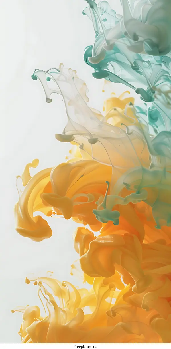 Abstract Swirls of Yellow and Green Ink