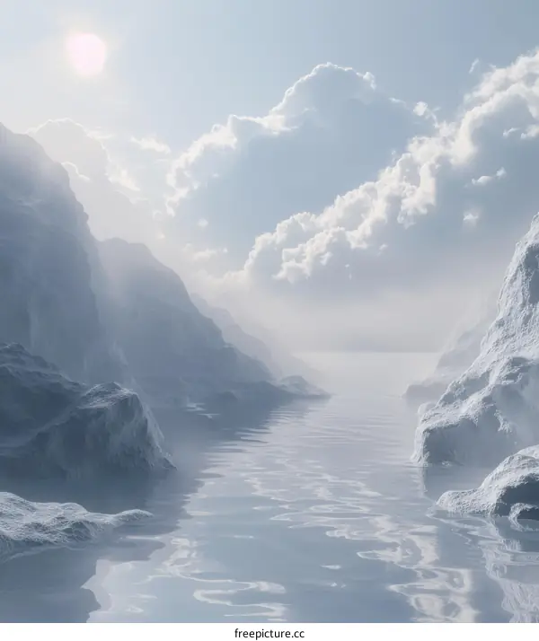 Winter Landscape Snowy Mountains and River