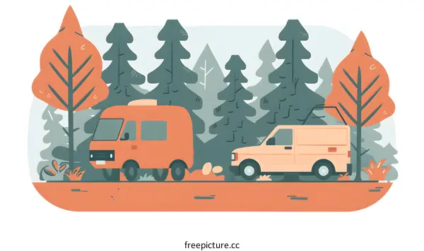 Two Vans In A Forest