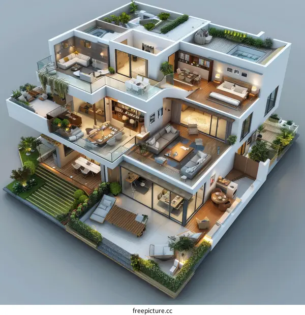 Modern Multi-Level House Design Visualization