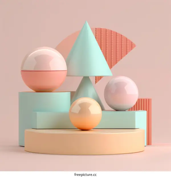 Pastel Geometric Shapes 3D Rendering