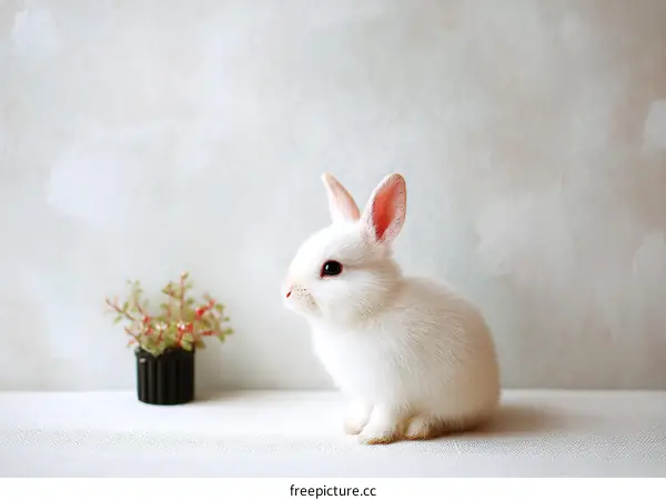 Adorable White Baby Rabbit on a Light Background