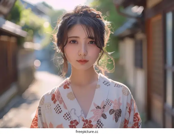 Asian Woman in Traditional Japanese Kimono