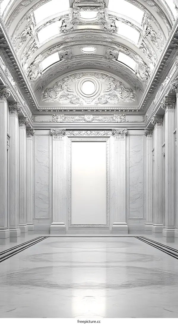Classic White Marble Hallway With Large Empty Picture Frame