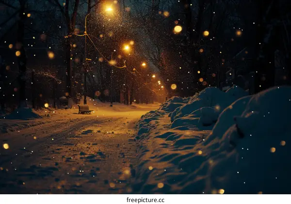 Silent Snowy Park at Night