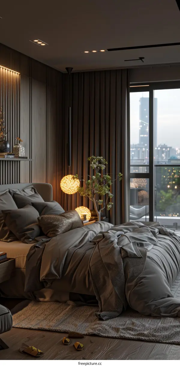 Modern Dark Bedroom Interior Design Illustration