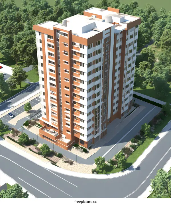 Modern Brick Apartment Building with Green Landscaping