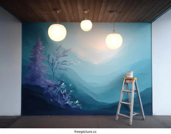 Wall Mural of Majestic Mountains and Trees