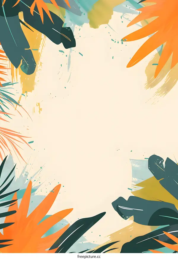 Tropical Leaves Watercolor Border Design