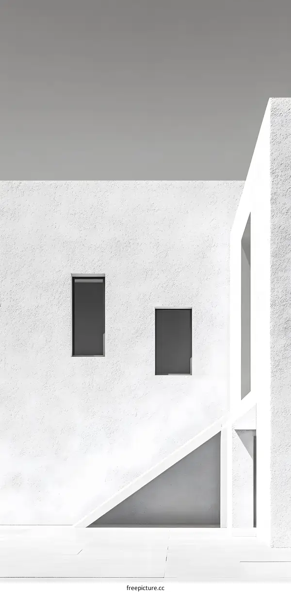 Minimalist White Architecture with Windows and Ramp