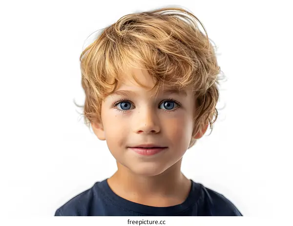 Portrait of a cute caucasian boy with blond hair and blue eyes